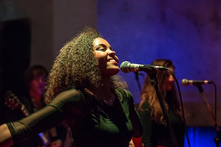 One BIMM Berlin student, standing in front of a microphone
