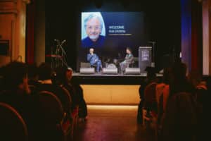 Rob Dickins on stage at the BIMM Berlin graduation 2022