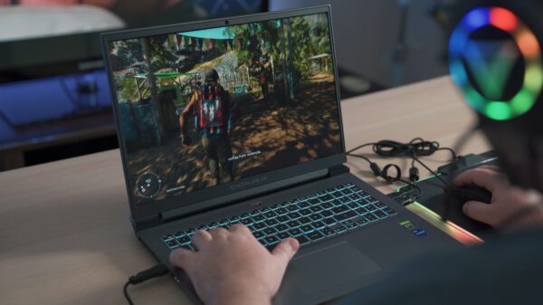 Student using a gaming laptop